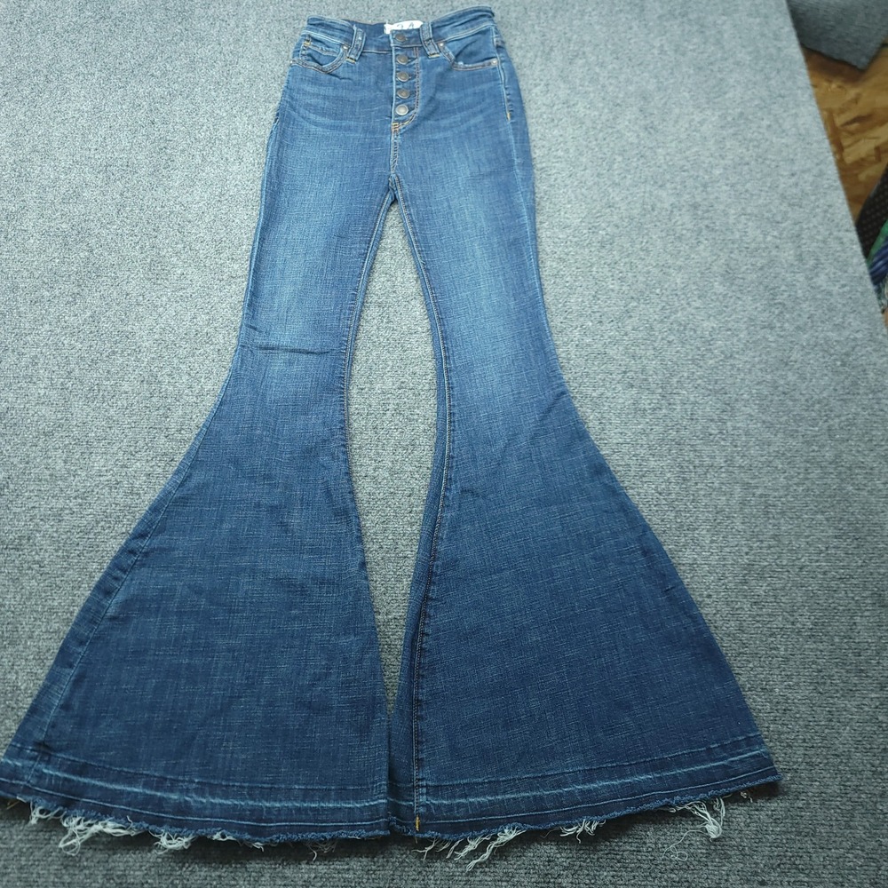 Free People We The Free Just Float On Flare Jeans Blue Button Fly Sz 24